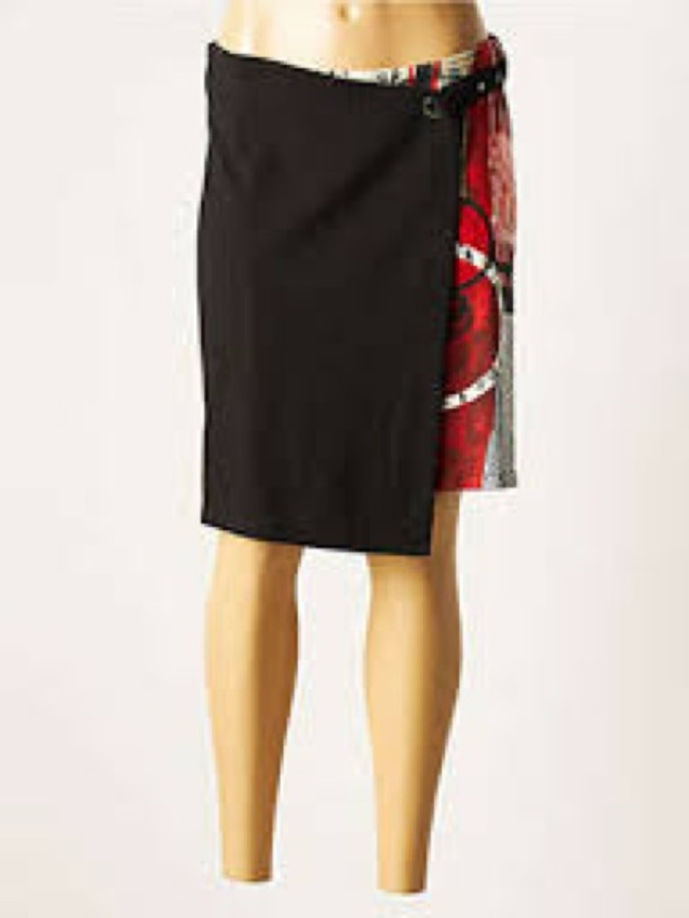 Black Pencil Skirt with Red Accent Side Panel